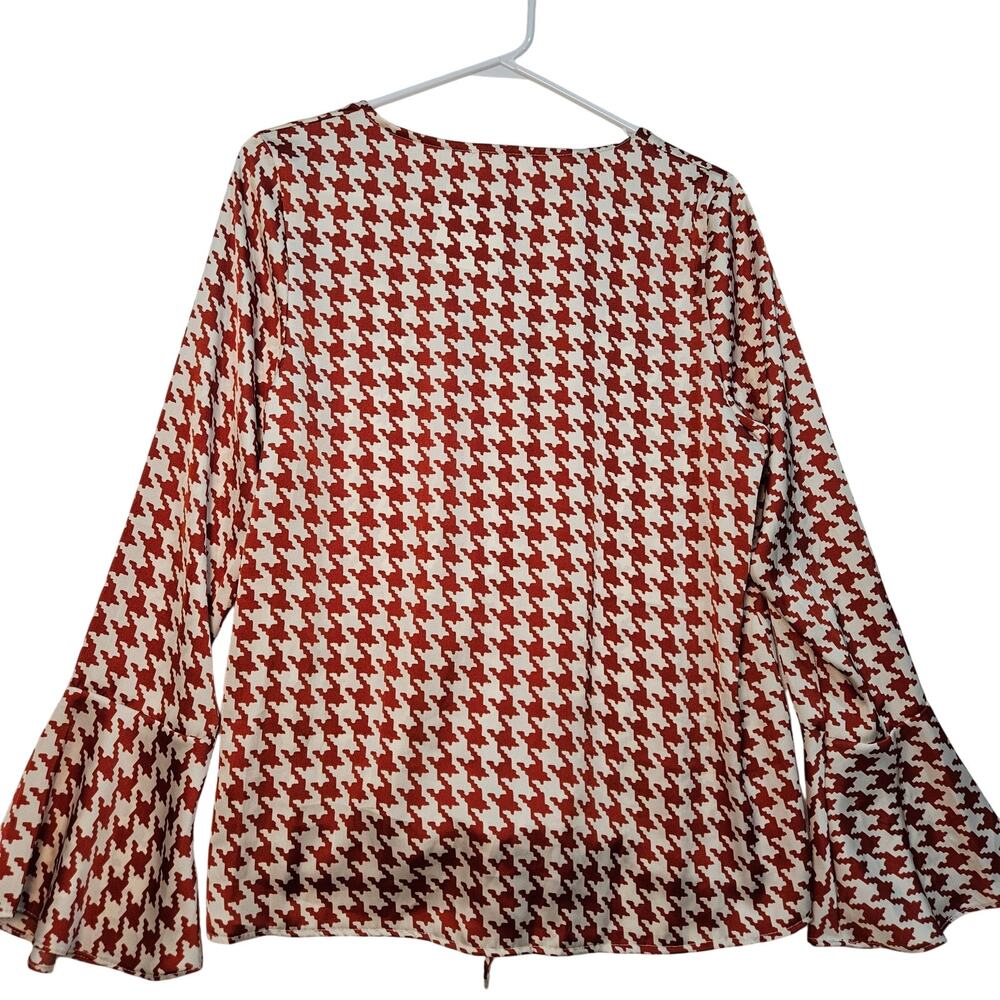 Perfectly Priscilla Cream Red Houndstooth Top Bell Sleeve Tie Bottom Small NWT - Picture 12 of 13